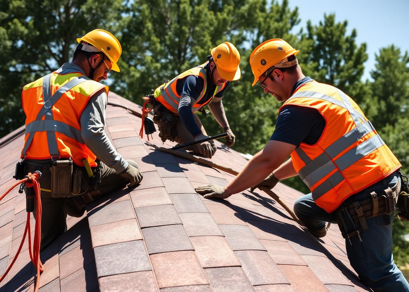 Summit Roofing crew installing shingles on a residential roof